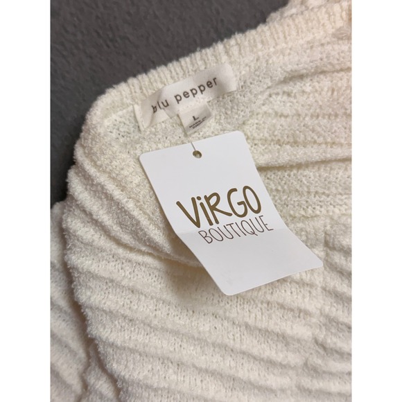 Blu Pepper Ivory Ribbed Knit Tie Strap V Neck Tank Top Boho Nautical cottagecore - Picture 6 of 8